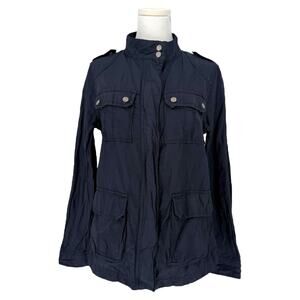 Y2K Sanctuary Utility Chore Jacket Navy Zipper Snap Patch Pockets M Casual